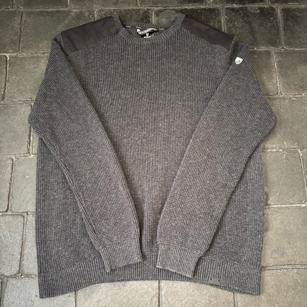 Kuhl Men’s Sweater Gray Evader Merino Wool Blend Knit Pullover Crew Size XL